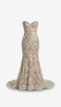 Robe sirène en dentelle perlée à la main