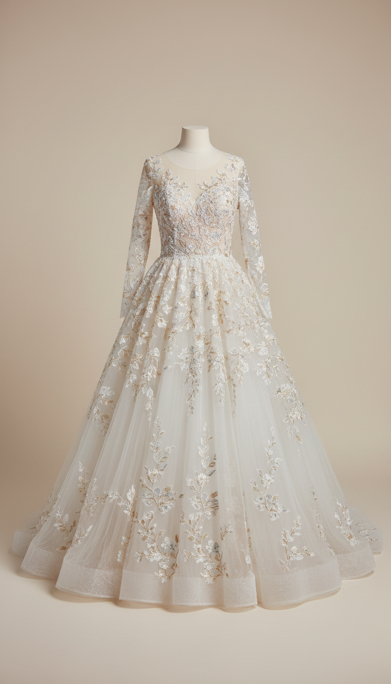 Robe princesse en tulle et dentelle illusion brodée